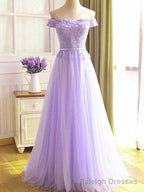 Off the Shoulder Purple Lace Prom Dresses, Purple Off Shoulder Lace Formal Bridesmaid Dresses
