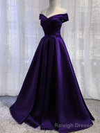 Off the Shoulder Purple Satin Long Prom Dresses, Off Shoulder Long Purple Formal Graduation Dresses