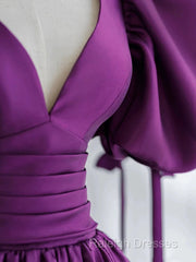 Off The Shoulder Purple Satin Long Prom Dresses, Purple Off Shoulder Long Formal Evening Dresses