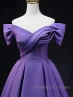 Off The Shoulder Purple Satin Ruched Prom Dress