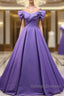 Off The Shoulder Purple Satin Ruched Prom Dresses