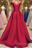 Off the Shoulder Red Long Prom Dresses, Red Long Formal Evening Dresses