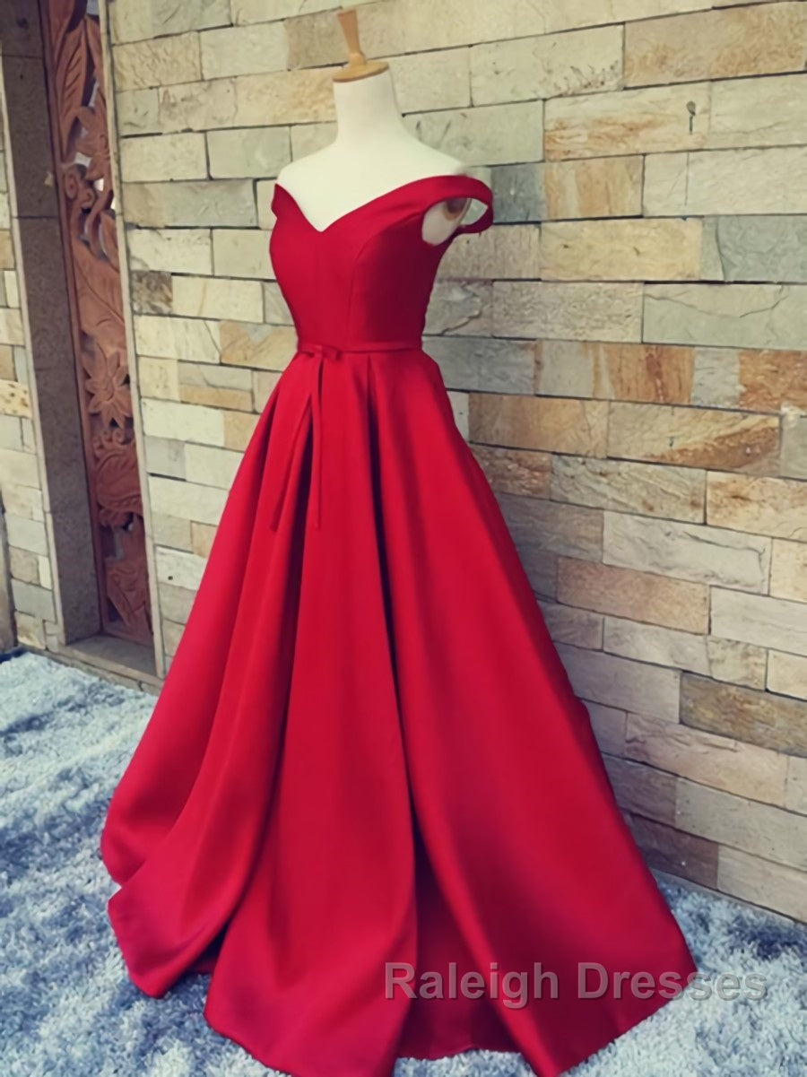 Off the Shoulder Red Long Prom Dresses, Red Long Formal Evening Dresses Secondary image