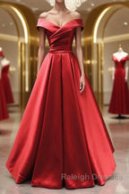 Off the Shoulder Red Long Prom Dresses, Red Off Shoulder Long Formal Evening Dresses