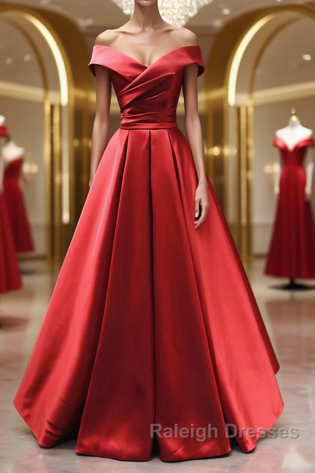 Off the Shoulder Red Long Prom Dresses, Red Off Shoulder Long Formal Evening Dresses