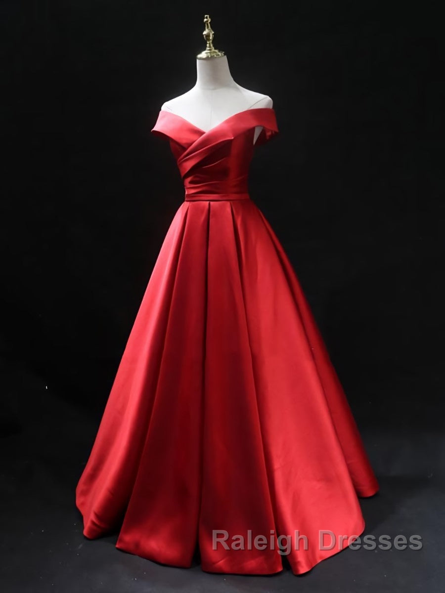 Off the Shoulder Red Long Prom Dresses, Red Off Shoulder Long Formal Evening Dresses Secondary image