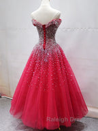 Off the Shoulder Red Long Prom Gown Off the Shoulder Red Beaded Prom Dress