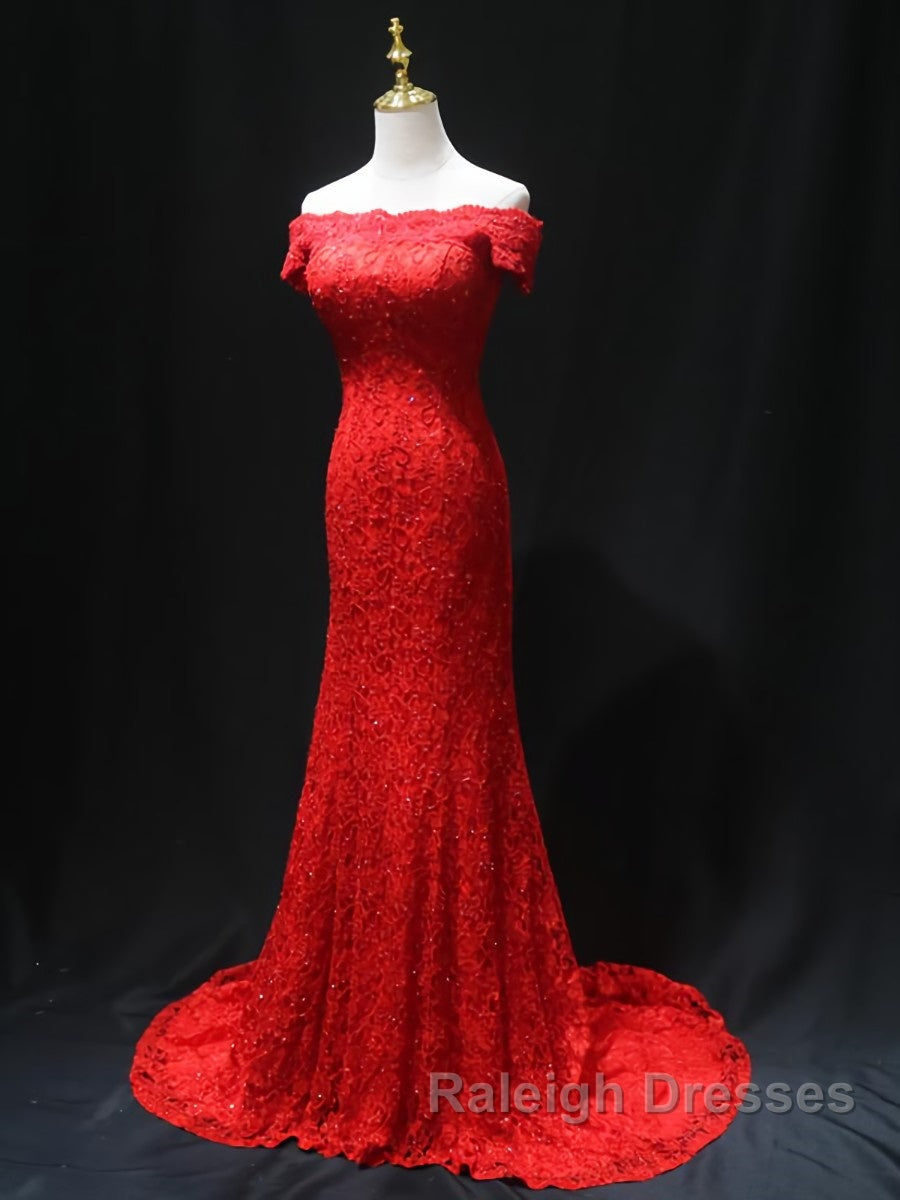 Off the Shoulder Red Mermaid Lace Prom Dress Red Mermaid Lace Prom Bridesmaid Dress Secondary image