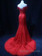 Off the Shoulder Red Mermaid Lace Prom Dress Red Mermaid Lace Prom Bridesmaid Dress