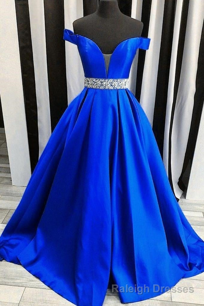 Off-the-shoulder Royal Blue Prom Dress with Rhinestones Belt,event dresses elegant Main image