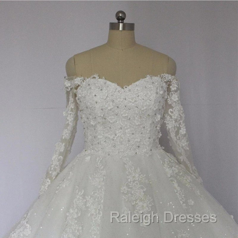 Off The Shoulder Royal Train Lace Wedding Dresses Ball Gown