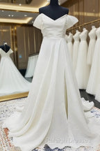 Off The Shoulder Ruffles Satin Bridal Wedding Dress