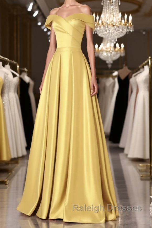 Off the Shoulder Satin Long Prom Dresses, Satin Formal Bridesmaid Dresses Main image