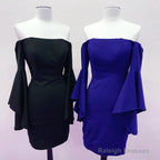 Off The Shoulder Satin Sheath Homecoming Dress With Puffy Sleeves