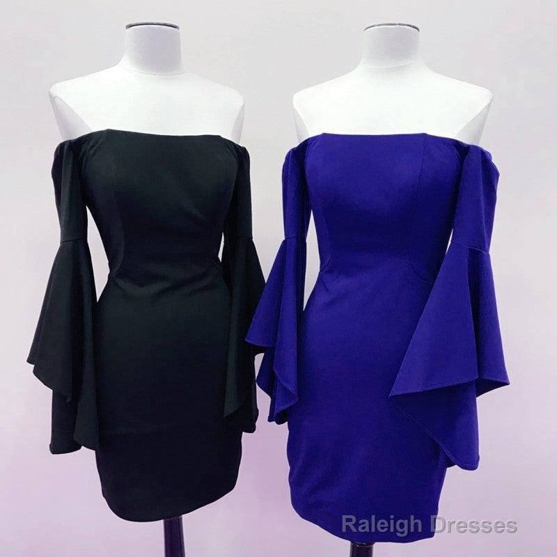 Off The Shoulder Satin Sheath Homecoming Dress With Puffy Sleeves