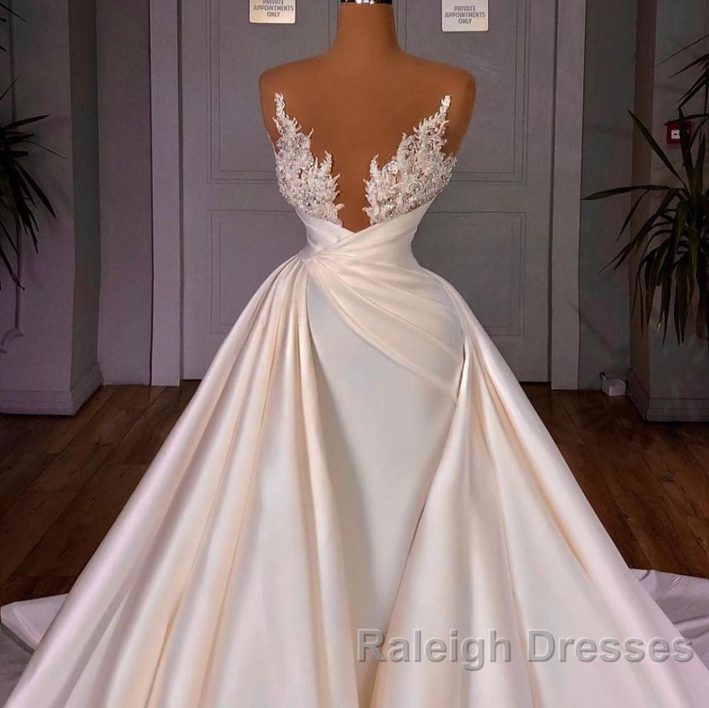 Off the Shoulder Sequined Fur Satin Wedding Prom Gown Sleeveless/Long Sleevess styles