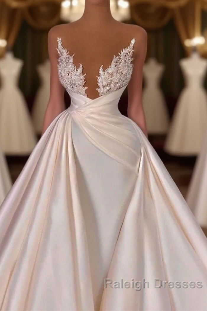 Off the Shoulder Sequined Fur Satin Wedding Party Gown Sleeveless/Long Sleevess styles Main image