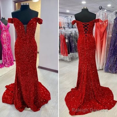 Off The Shoulder Sequins Prom Dresses Mermaid Long Evening Dresses Secondary image
