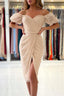 Off-The-Shoulder Sequins Short Prom Dress With Slit Party Gowns
