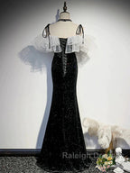 Off The Shoulder Shiny Black Mermaid Prom Dresses, Off Shoulder Shiny Black Long Formal Evening Dresses