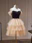 Off The Shoulder Short Black Champagne Prom Dress Short Black Champagne Graduation Homecoming Dress