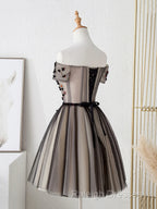 Off The Shoulder Short Black Floral Prom Dress Short Black Floral Graduation Homecoming Dress