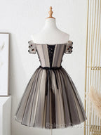 Off The Shoulder Short Black Floral Prom Dress Short Black Floral Graduation Homecoming Dress