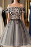 Off The Shoulder Short Black Floral Prom Dress Short Black Floral Graduation Homecoming Dress