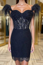 Off the Shoulder Short Black Lace Prom Dress Short Black Lace Prom Homecoming Dress