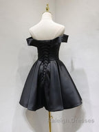 Off the Shoulder Short Black Prom Dress Little Black Prom Graduation Homecoming Dress