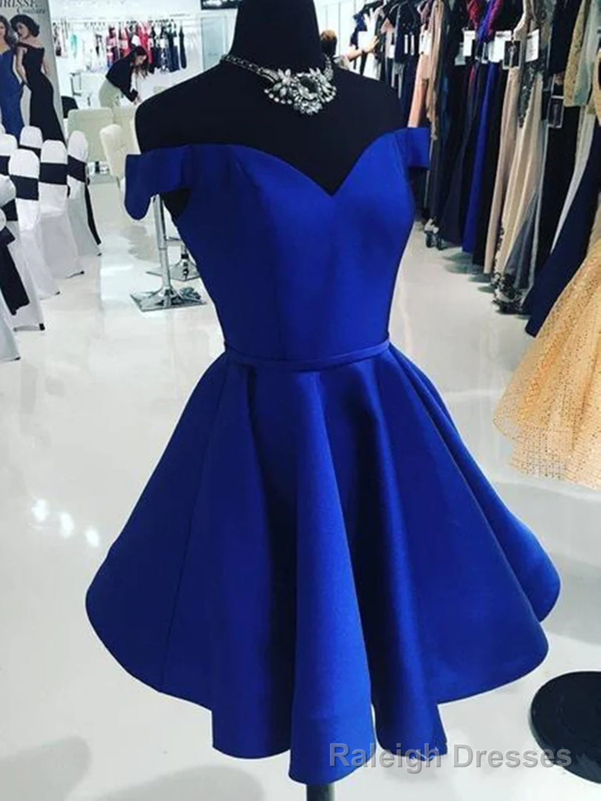 Off the Shoulder Short Blue Prom Dresses, Off Shoulder Short Blue Formal Homecoming Dresses Main image