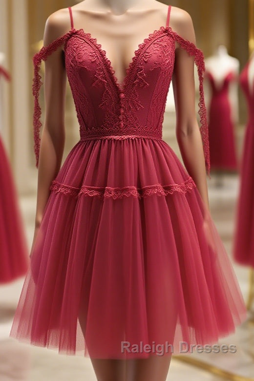 Off the Shoulder Short Burgundy Lace Prom Dress Wine Red Short Lace Prom Graduation Dress