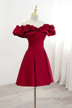 Off the Shoulder Short Burgundy Prom Dresses, Short Wine Red Graduation Homecoming Dresses