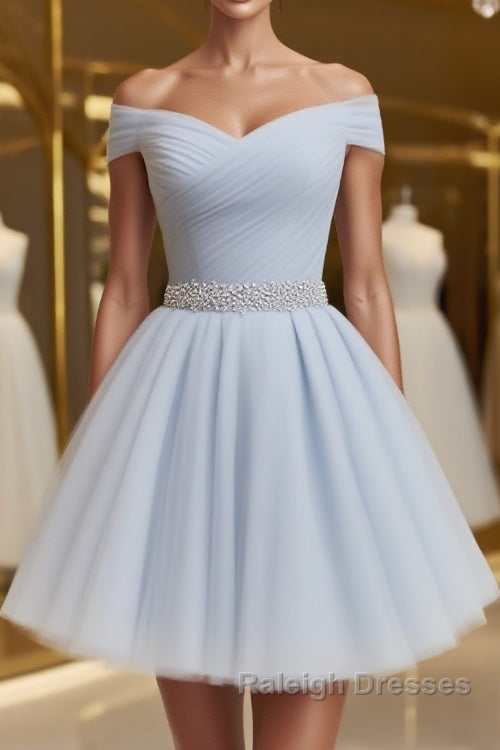 Off the Shoulder Short Gray Prom Dresses with Coset Back, Short Beaded Gray Graduation Homecoming Dresses Main image