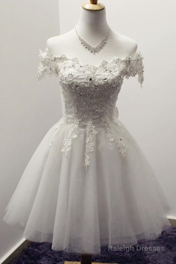 Off-The-Shoulder Short Ivory Tulle Homecoming Dress With Appliques