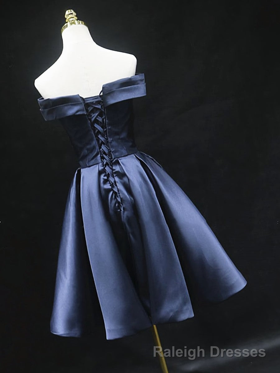 Off the Shoulder Short Navy Blue Prom Dresses, Short Blue Homecoming Graduation Dresses Secondary image