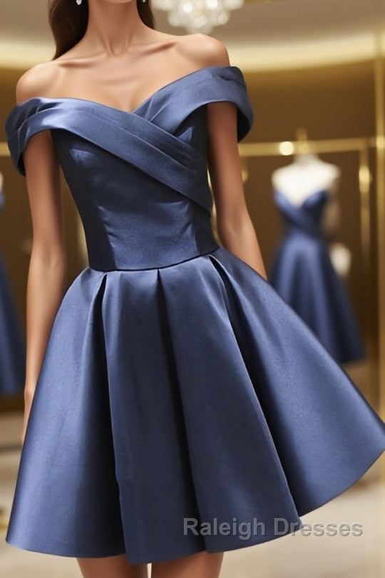 Off the Shoulder Short Navy Blue Prom Dresses, Short Navy Blue Formal Homecoming Graduation Dresses