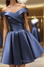 Off the Shoulder Short Navy Blue Prom Dresses, Short Navy Blue Formal Homecoming Graduation Dresses
