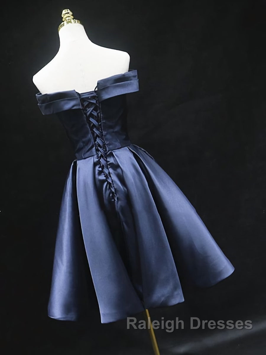 Off the Shoulder Short Navy Blue Prom Dresses, Short Navy Blue Formal Homecoming Graduation Dresses