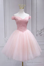 Off The Shoulder Short Pink Party Dress Homecoming Dress