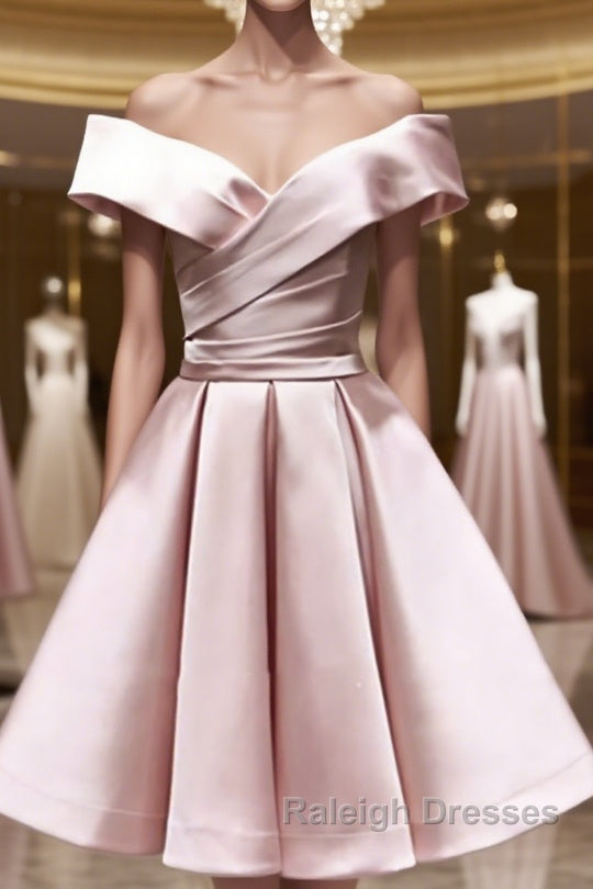 Off the Shoulder Short Pink Prom Dresses, Short Pink Formal Evening Graduation Dresses