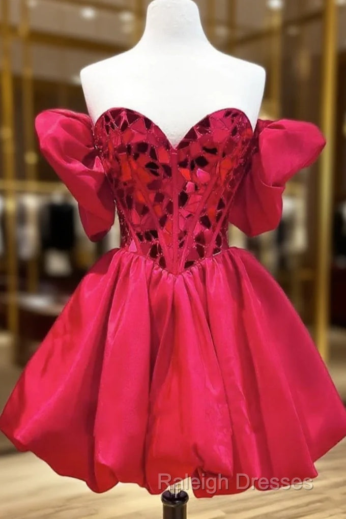 Off The Shoulder Short Red Prom Dresses, Short Red Formal Graduation Dresses