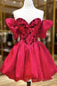 Off The Shoulder Short Red Prom Dresses, Short Red Formal Graduation Dresses