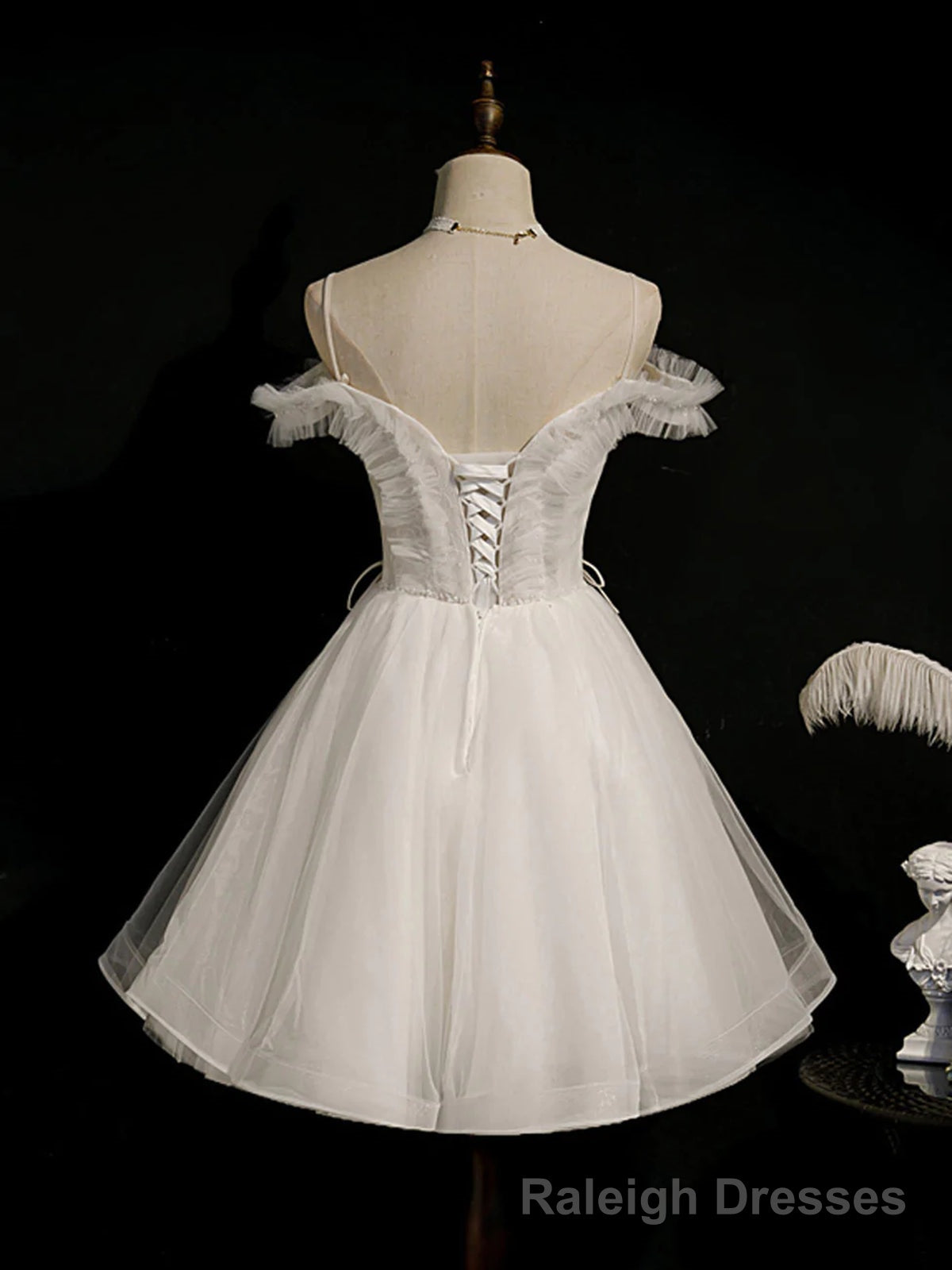 Off the Shoulder Short White Lace Prom Dresses, Short White Lace Formal Homecoming Dresses Main image