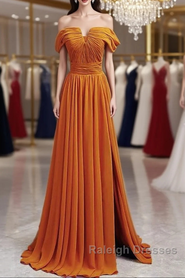 Off The Shoulder Split Chiffon Long Dress