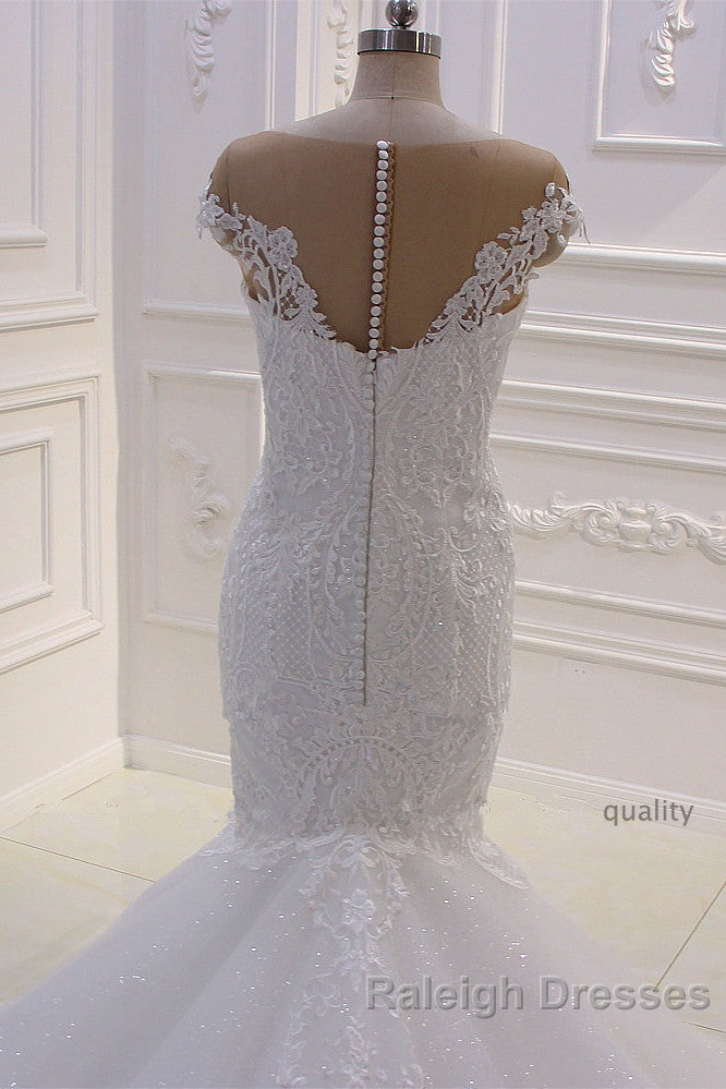 Off the Shoulder Sweetheart White Lace Appliques Tulle Mermaid Wedding Dress Secondary image