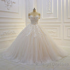 Off the shoulder Tulle Lace Appliques Sequined Wedding Dresses