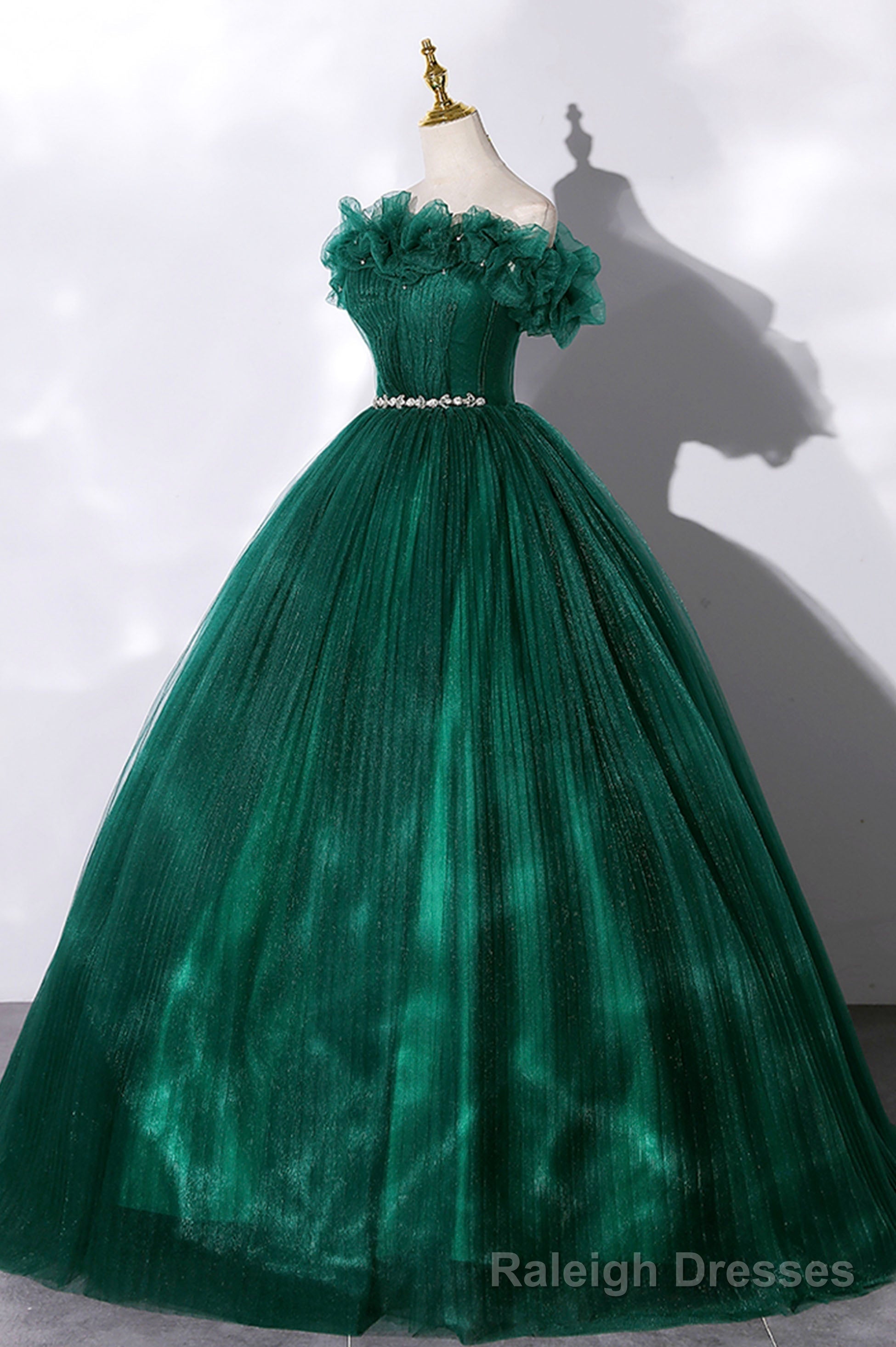 Off the Shoulder Tulle Long Prom Dress, Green A-Line Evening Graduation Dress Secondary image
