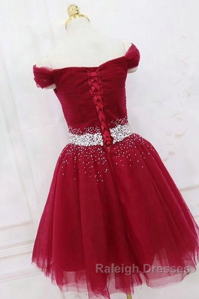Off The Shoulder Tulle Red Short Prom Dress Lace Up