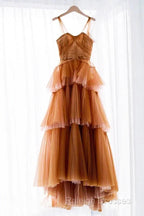 Off The Shoulder Tulle Tiered Long Prom Dresses A Line Prom Gown